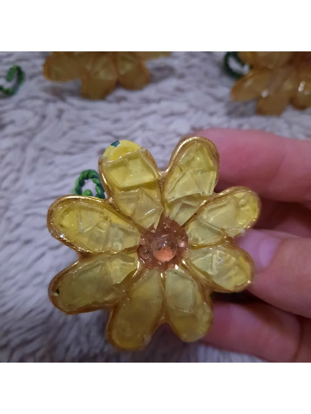 Set Of 7 Yellow and Green Flower Napkin Rings Boho Groovy Garden